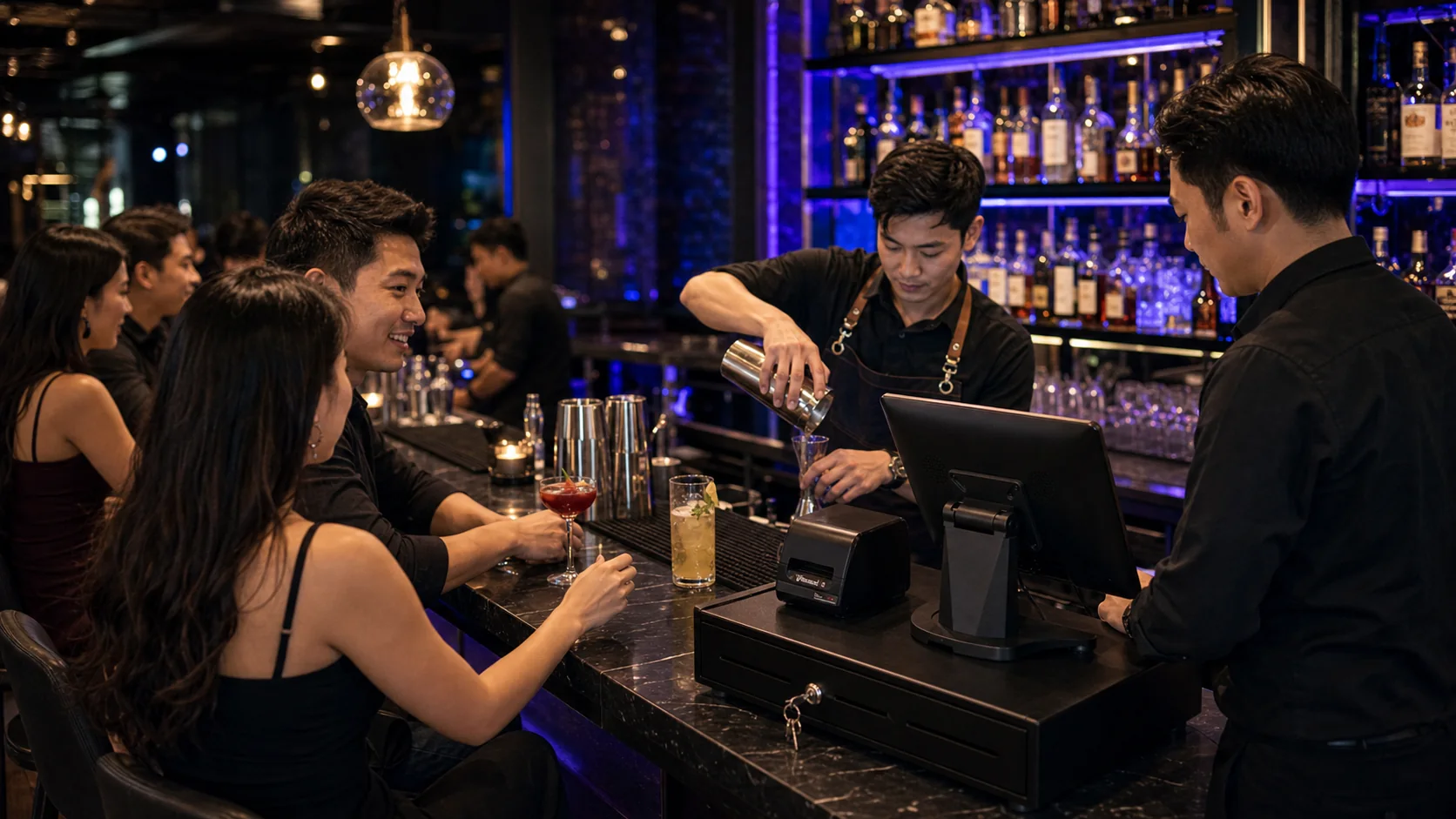 Bar and nightclub POS workflow with beverage service